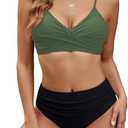 Edelqual Women's High Waisted Bikini Sets Two Piece Swimsuit Tummy Control Bathing Suit V Neck Swimwear 2025 Swim Suit, S