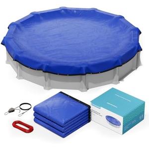 POOLHACKER 2025 Upgrade 28 ft Round Winter Pool Cover - 28ft Round Above Ground, 4 Foot Overlap Extra Thick 420D Pool Cover with Pulley and Cable, 4 Pack