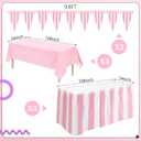 Remagr 8 Pcs Pink Circus Theme Party Decors Disposable Table Skirts Pastel Circus Theme Tablecloths Pink White Striped Pennant Banners Carousel Party Decoration for Birthday Wedding Decor