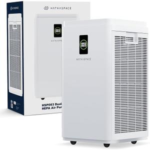 HATHASPACE HSP003 True HEPA Air Purifier for Home, Removes 99.9% of Dust, Smoke, Pet Dander, Odors, VOCs, Covers Up to 2800 Sq. Ft, Quiet Air Cleaner with Smart Sensor for Bedroom & Large Rooms, 14.02"D x 26.97"W x 14.02"H, White