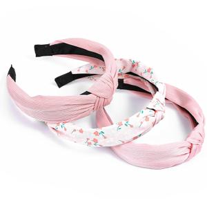 3 PCS Pink Knotted Headbands for Women, Knotted Fashion Hairbands for Yoga Workout Daily Wear