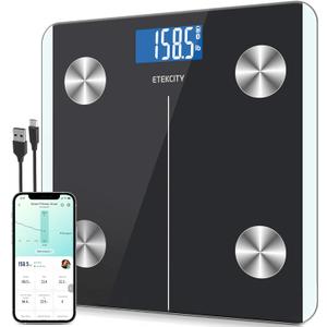 Etekcity Smart Rechargeable Body Fat Scale, Digital Bathroom Scale for Body Weight and Muscle, Accurate Weighing Machine for People Sync with Smartphone App, 400lb, Black