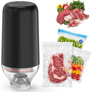 Handheld Vacuum Sealer, Sous Vide Vacuum Pump, Rechargeable Hand Held Vacuum Sealer for Food Storage, Camping, Sous Vide, Reusable Vacuum Bags Compatibility, Black(Pump Only)