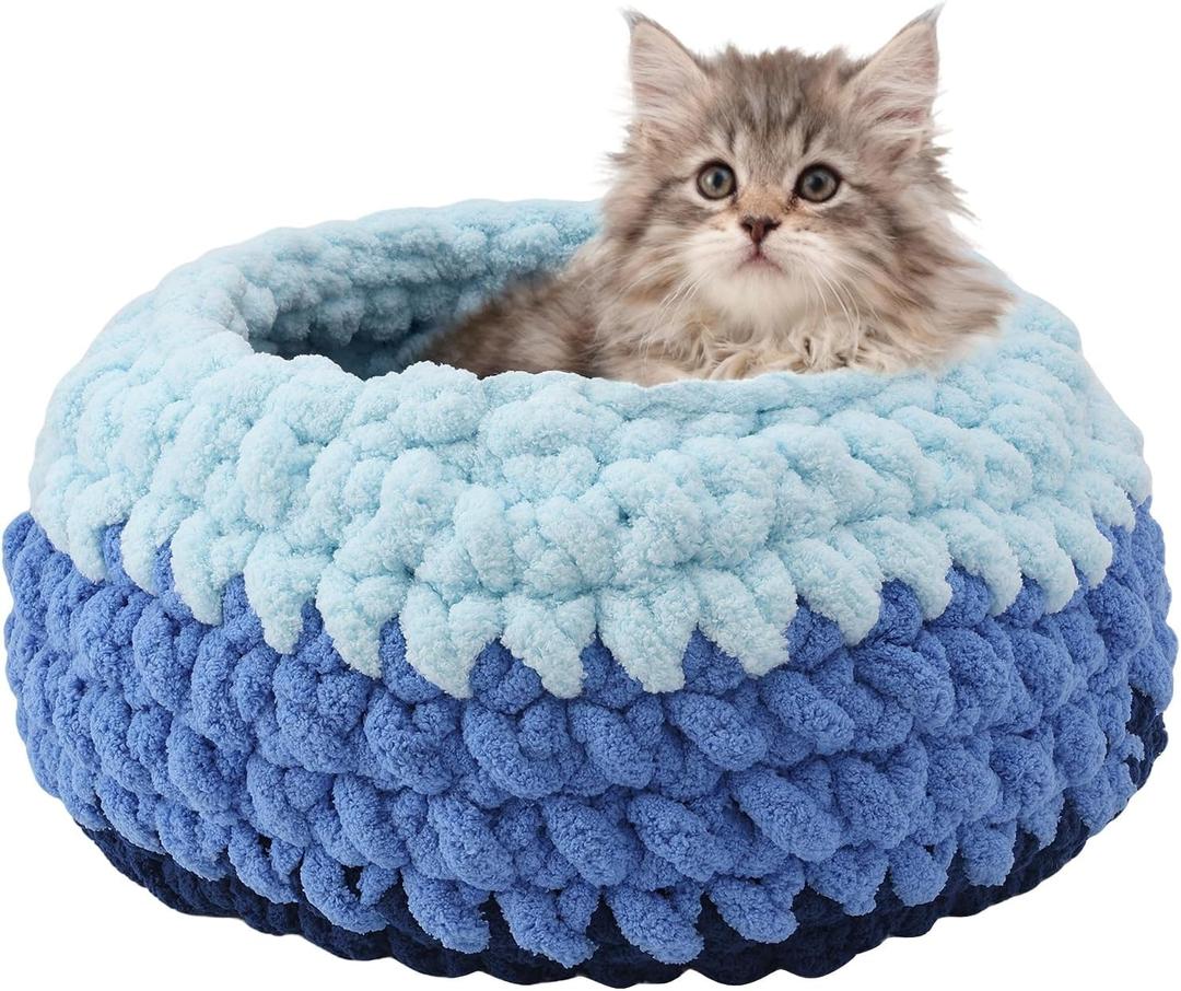 Handwoven Soft Cat Cave Bed, Indoor Cat Beds with Washable Round Nest, Kitten House & Cat Furniture, Cloud Blue