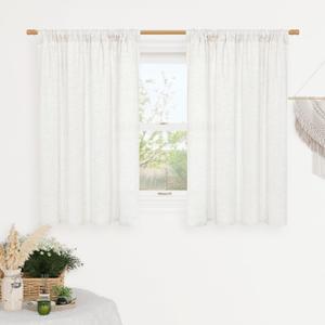 LAMIT Short Linen Curtains 40 Inches Long for Small Window, Rod Pocket Linen Privacy Drapes Light Filtering Semi Sheer Window Curtains for Kitchen/Bedrooom, Set of 2 Panels (42 x 40 Inch, Ivory White)