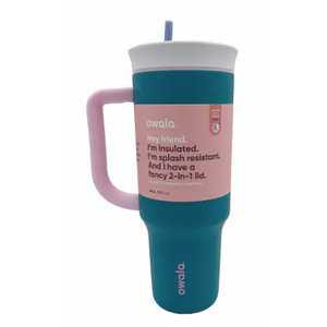Stainless Steel Triple Layer Insulated Travel Tumbler with Spill Resistant Lid, Straw, and Carry Handle, BPA Free, 40 oz, Gray (Foggy Tide)