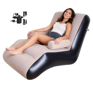 KAERMU Inflatable Deck Chair with Air Pump, Foldable Lounge Chair for Bedroom and Living Room, Indoor Sofa Lounge with Handrails(Brown)