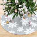 48 Inch Faux Fur Christmas Tree Skirt Large Snowflakes Tree Skirt Decoration for Xmas Party Home (Gray)