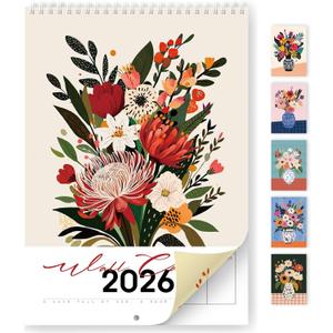 2026 Calendar, Monthly Wall Calendar 2026 from January to December 202612-Month A4 Size 8.3" x 11.7", Spiral Hanging with Twin-Wire Binding, Perfect for Home or Office, Vintage Floral Vase