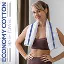 GOLD TEXTILES Bulk Bath Towels White (22x44 Inches) Economy Grade Light Weight Easycare (12 - Blue Stripe)