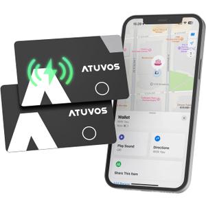 2025 New [Apple MFi Certified] ATUVOS Rechargeable Wallet Tracker Card, Slim 1.6mm Wallet Card Tracker Tag Works with Apple Find My (iOS Only), Item Locator for Luggage Tags, IP67 Waterproof, 2 Pack