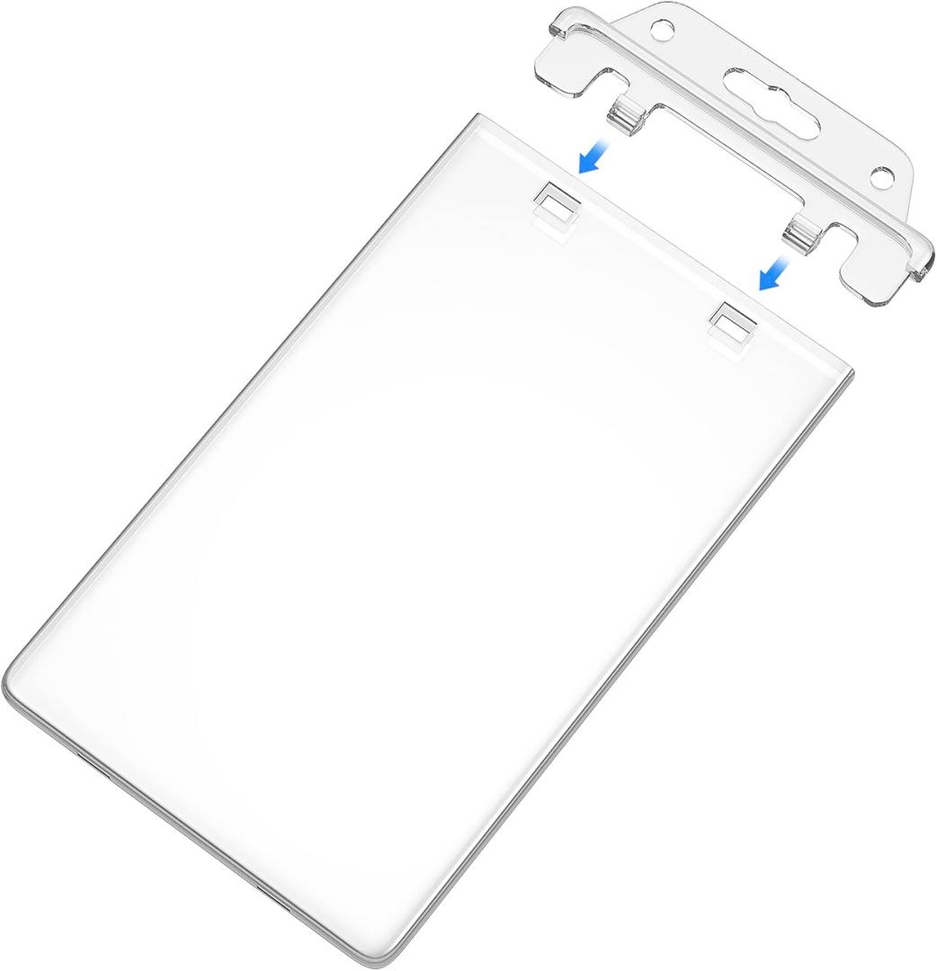 2 Pack Clear ID Badge Holder for Lanyard Hard Plastic ID Card Holder by Fallen One, Permanent Locking, Vertical, Heavy Duty