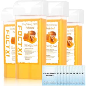 Wax Roller Kit ax Cartridge, Roll On Wax for Hair Removal, Roll on ax, 4 Honey Hair Removal ax Cartridge and 10 Pack Cleaning Oil Wipes for Women