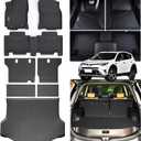 Floor Mats & Trunk Mat Backrest Mat for Toyota RAV4 2013-2017 2018Not for Hybrid or Prime TPE All Weather Protection 2 Rows Full Set Car Mats with Velcro Rear Seats Backrest
