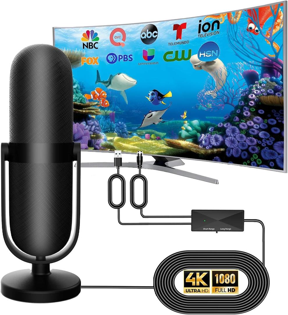 Indoor TV Antenna for Smart TV, Digital TV Antenna for TV Without Cable, Support 360 Reception 4K/8K/1080p for Free Local Channels, with Strong Magnetic Base. (Black, MC80)