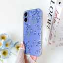 NITITOP Compatible with iPhone 16 Case Cute Clear Flower Floral Artistic Design for Women Girls Stylish Slim Soft TPU Shockproof Protective Girly Phone Cover - Blue