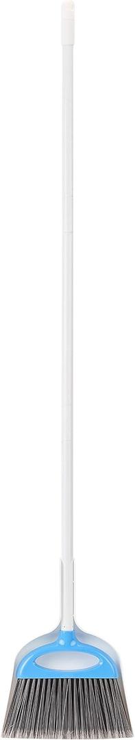 Amazon Basics Dustpan Broom Set with Adjustable Long Handle, Easy to Assemble, Blue and White