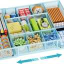 Marbrasse Expandable Desk Drawer Organizer, Mesh Drawer Organizer Tray with 10 Adjustable Compartments, Desk Organizers and Accessories for Office Supplies, Makeup & Vanity (Expandable-Blue)