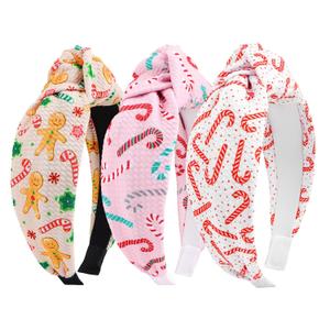 YanJie Christmas Headband for Women Snowflake Xmas Tree Knotted Headbands Candy Cane Wide Hairband Merry Christmas Head Band Accessories (12-5 Candy)