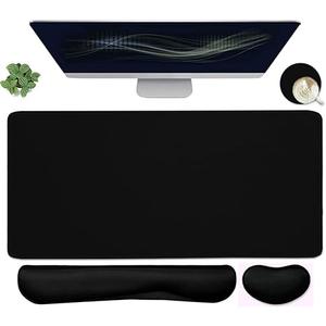 Large Mouse Pad and Keyboard Wrist Rest, Desk Pad for Keyboard and Mouse, 4-in-1 Large Gaming Mouse Pad with Wrist Support, Desk Mat for Home Office Study Game-Black 16x35 Inch