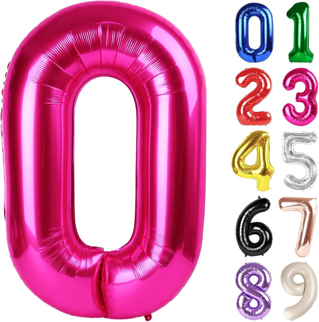 0 Balloon - Hot Pink Birthday Number Balloons, 40 Inch Large Foil Balloons for Men Women Boys Girls Hot Pink Themed Birthday Decorations
