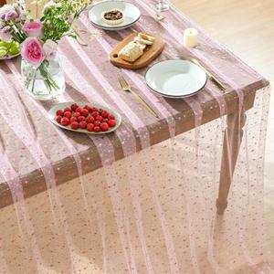 Horaldaily Pink Gold Sparkling Star Gauze Tablecloth 60x84 Inch Rectangular, Pink Star Sequin Glitter Metallic Foil, Sheer Tulle Cheesecloth for Wedding Baby Shower Party