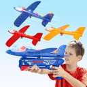 3 Pack Airplane Launcher Toy, 12.6" Foam Glider Led Plane, 2 Flight Mode Catapult Plane for Kids Outdoor Sport Flying Toys Gifts for 3 4 5 6 7 8 9 10 12 Year Old Boys Girls (Red & Orange & Blue)