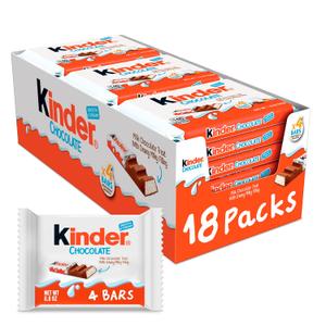 Kinder Chocolate, 18 Four Count Packs, Milk Chocolate Bar with Creamy Milky Filling, Individually Wrapped Candy, 1.8 oz Each (Full Size) (BB: May 14, 2025)