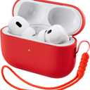 ORNARTO Compatible with AirPods Pro 2 Case 2022, Full Protective Hybrid Silicone for AirPods Pro 2nd Generation Case, Front LED Visible Skin Cover-Red