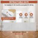 Upgrade Retractable Baby Gates Extra Wide(200" W x 42" H), 200 inch Reinforced Retractable Dog Gate to Prevent Crawling Through, Retractable Gate Outdoor/Indoor, Real One-Handed Operation, White