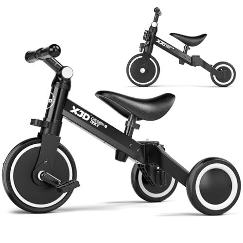 XJD 5 in 1 Toddler Bike, Tricycle for Toddlers 1-3 with Adjustable Seat Height, Removable Pedals, Ideal Balance Bike Birthday Gifts and Toys for Boys and Girls (Black)