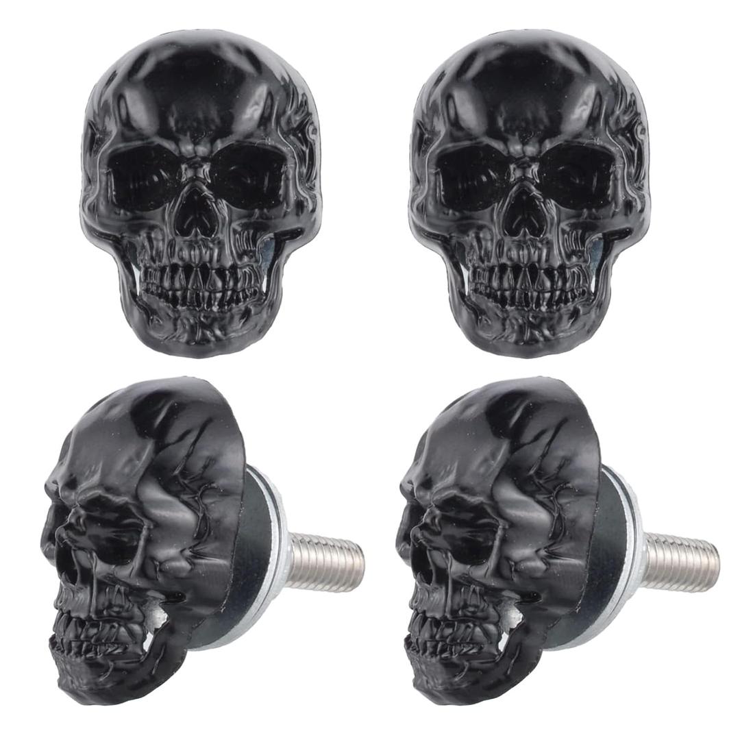 Skull License Plate Bolts Anti-Theft Car Tag Frame Screws for Most Vehicle Motorcycle 4 PCS (Black)