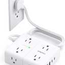 Surge Protector Power Strip, 5Ft Flat Extension Cord Flat Plug with 4 USB Charging Ports (2 USB C) 8 Widely Outlets, 1080J Wall Mount Outlet Extender, Office Supplies, Dorm Room Essentials (White)