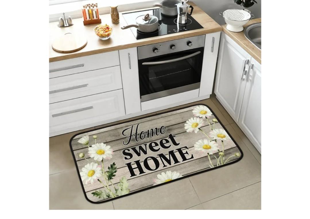 Kitchen Rugs Non Slip Washable - Anti Fatigue Cushioned Kitchen Mats for Floor, Absorbent Comfort Mat 39 X 20 Inch, Floor Rugs Mat Home Decor for Sink Office Laundry (Daisy Beach Wooden)