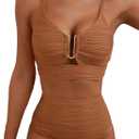 Herseas 2 Piece Bikini Set U-Wire Cutout Popular Swimsuit High Waisted Textured 2026 Summer Beach Swim Bathing Suits (Brown, M)