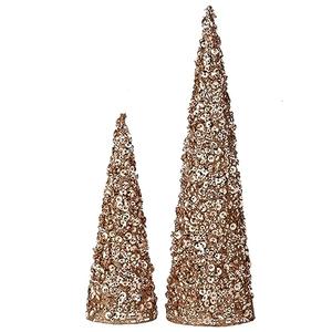 TenWaterloo Champagne Gold Artificial Christmas Cone Trees, Set of 2, 12 Inches and 18 Inches High