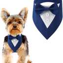 Dog Wedding Bandana, Formal Dog Tuxedo Adjustable Pet Collar with Bow,  Wedding Clothing, Birthday Gifts for Dogs (Medium, Blue)