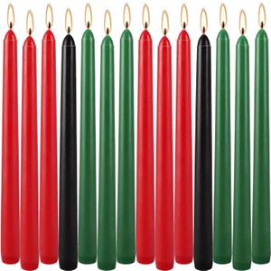 14-Pack Kwanzaa Candles Set - 6 Red, 2 Black, 6 Green Taper Candles, 10 Inch Unscented for Kinara, Holiday Centerpiece, African American Celebration, Principles & Heritage