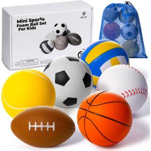 Balls Toys Gift for Toddlers 3 4 5 Years Old,6 Small Sports Foam Balls for Baby with Soccer Ball,Basketball,Football,Baseball,Tennis Ball and Volleyball,Mini Soft Balls for Kids Boys Girl