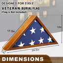 Flag Display Case for 5x9.5 ft American Veteran Burial Flag, Brown Wooden Frame Case Set, Triangle Solid Shadow Box with Wall Mount and Acrylic Front