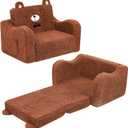 Kids Sofa, 2-in-1 Flip-Out Foam Couch, Soft Play Lounge Chair for Toddlers and Children, Brown