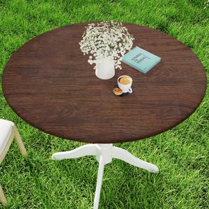 Moosfor Spandex Elastic Fitted Round Tablecloth for 45"-56" Tables, Stretch Washable Reusable Table Cover for Outdoor Picnic, Camping, Dining, Kitchen, Patio and Party, Oak Wooden Grain