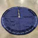 HyDren 72 Inch Velvet Christmas Blue Tree Skirt Gold Bronzing Embroidery Luxury Xmas Skirts for Merry Christmas Tree Decorations Vintage Party Favors Rustic Holiday Decor