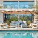 SUPERJARE 15FT Outdoor Umbrella for Patio, Double sided Pool Umbrellas with Fade Resistant Canopy, Large Table Umbrella for Deck, Market, Backyard - Beige(No Base)