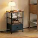 Side Table with Charging Station, Nightstand with Adjustable Fabric Drawer, Bedside Table for Bedrooms, Living Rooms & Home Decor (Brown Black), 11.8"D x 15.74"W x 24"H