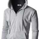 Ohoo Men's Zip Up Hoodie Lightweight Slim Fit Sweatshirt Full Zip Solid Color Hooded Jacket / DCF102-GREY-MT