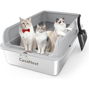 XXXL Stainless Steel Litter Box, 28.1'' Metal Cat Litter Box for Big Cats & Multi-Cat Homes, Low Entry, High Sides, Easy Clean