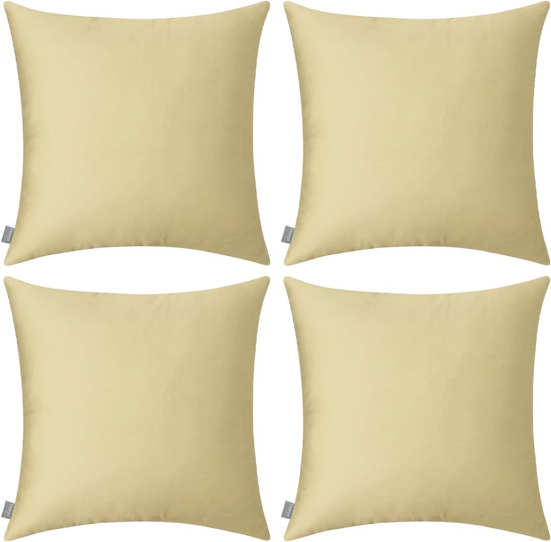 Thmyo 4-Pack 100% Cotton Comfortable Solid Decorative Throw Pillow Case Square Cushion Cover Pillowcase Sublimation Blank Pillow Covers DIY Throw Pillowcase for Couch Sofa(16x16 inch/ 40x40cm,Khaki)