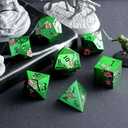 SIQUK Metal Polyhedral Dice Shiny Black Body and Dark Green Numbers Zinc Alloy Dice with Metal Case