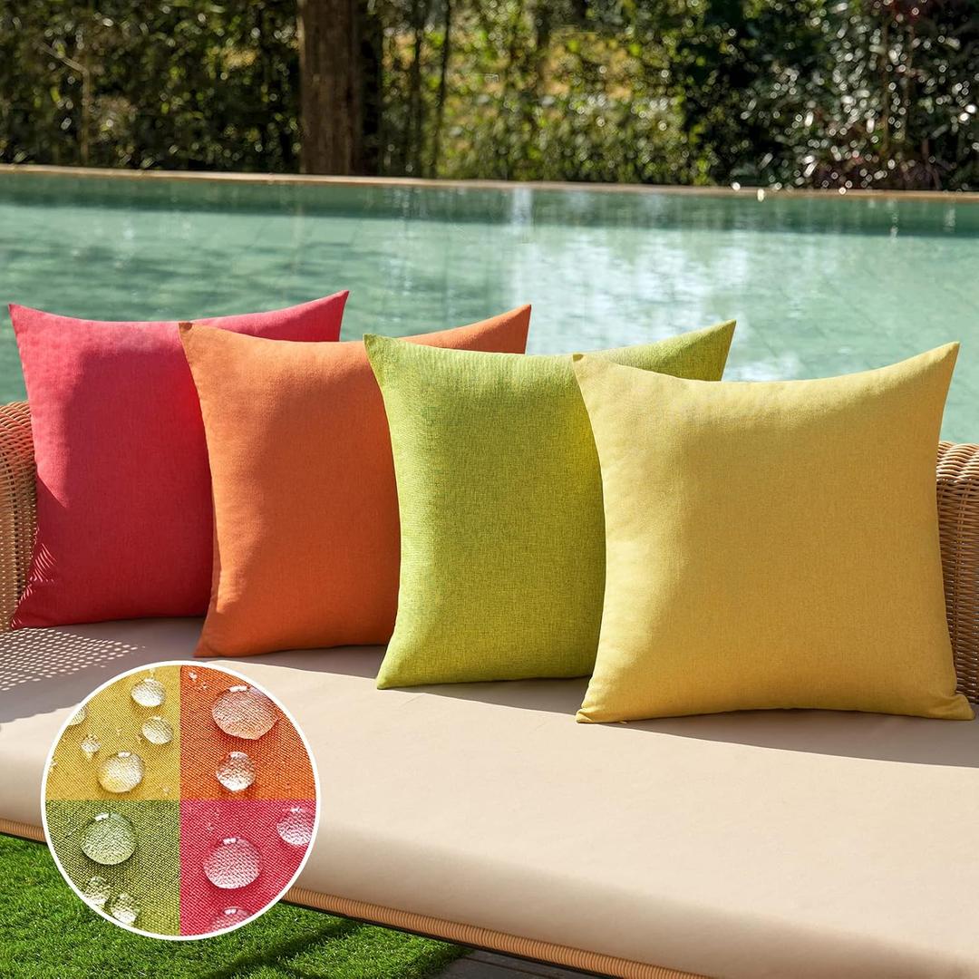 MIULEE Pack of 4 Decorative Outdoor Throw Pillow Covers Linen Waterproof Pillow Covers Farmhouse Cushion Cases for Patio Garden Tent Balcony Couch Sofa 18x18 inch Red/Green MIULEE Pack of 4 Decorative Outdoor Throw Pillow Covers Linen Waterproof Pillow Covers Farmhouse Cushion Cases for Patio Garden Tent Balcony Couch Sofa 18x18 inch Red/Green